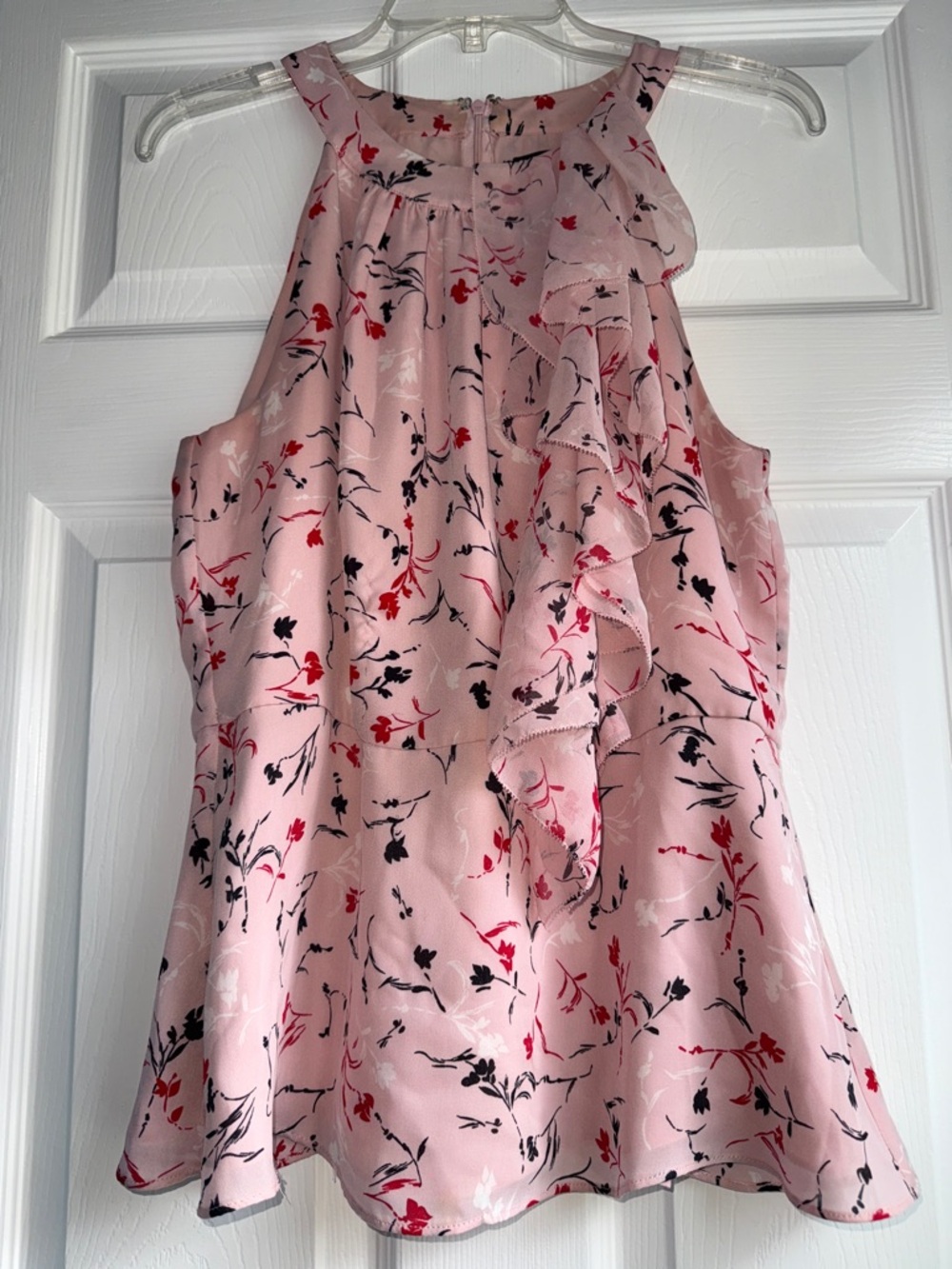 White House Black Market Pink Floral Ruffle Halter Blouse